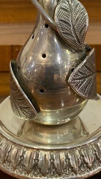 "Pear and Peacock" Toothpick Holder, Portuguese Silver
