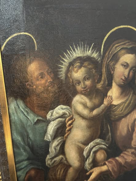 Sagrada Família – Pintura a Óleo sobre Tela com Moldura Dourada | Arte Sacra Europeia Original
