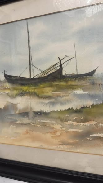 Pintura Original a Aguarela "Moliceiros" (1991) - Teixeira