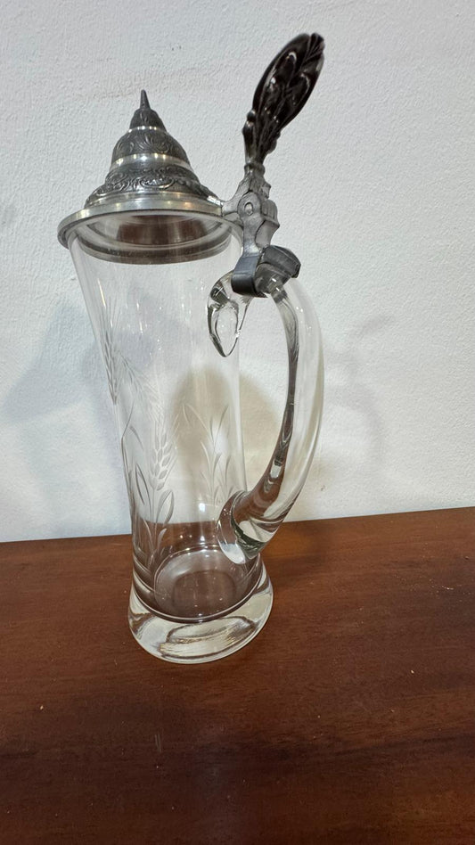 Caneca de Cristal Alemã com Tampa de Estanho – Vintage Século XX