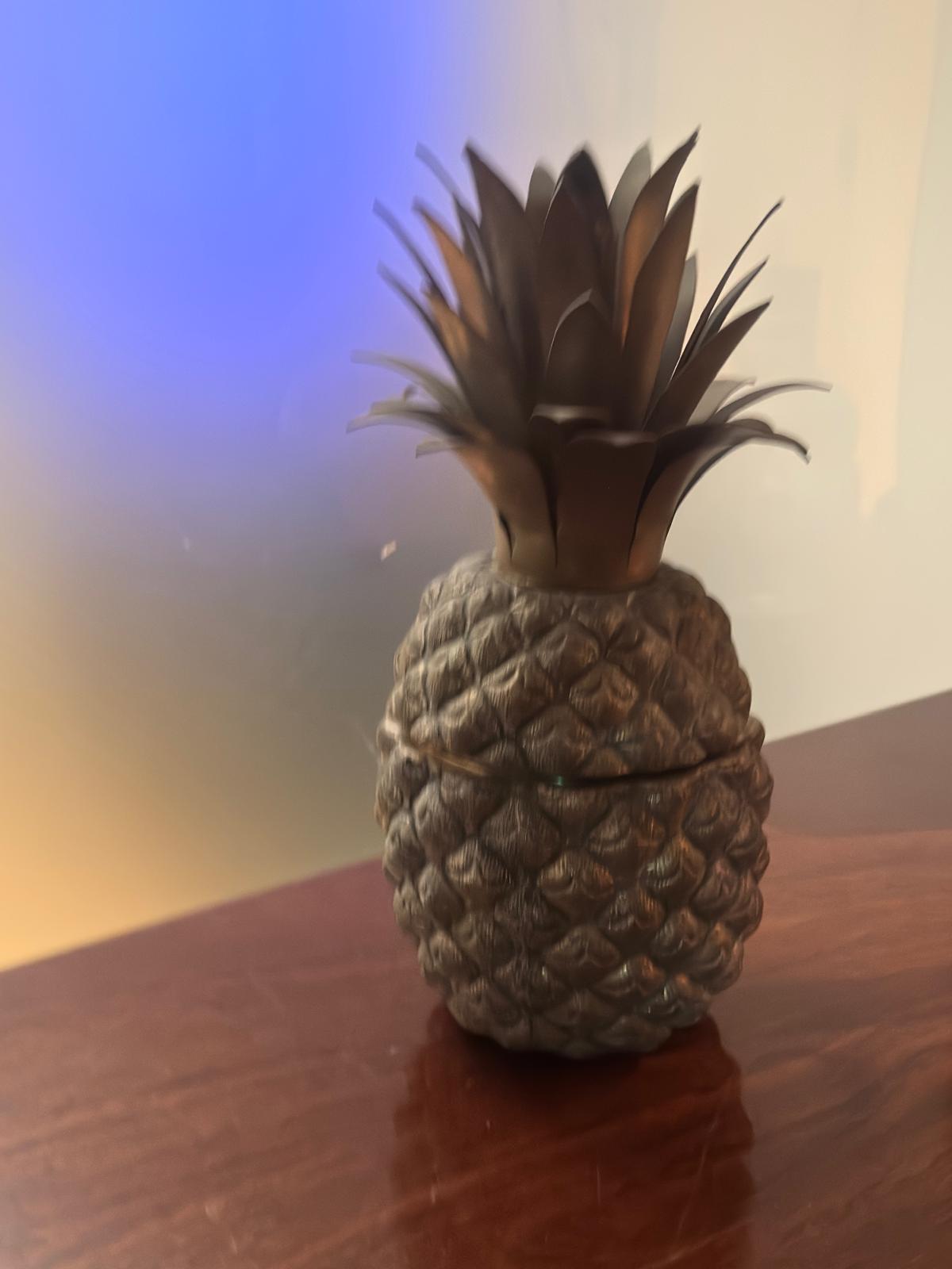 Balde de Gelo Ananás em Metal Prateado - Design Tropical Vintage