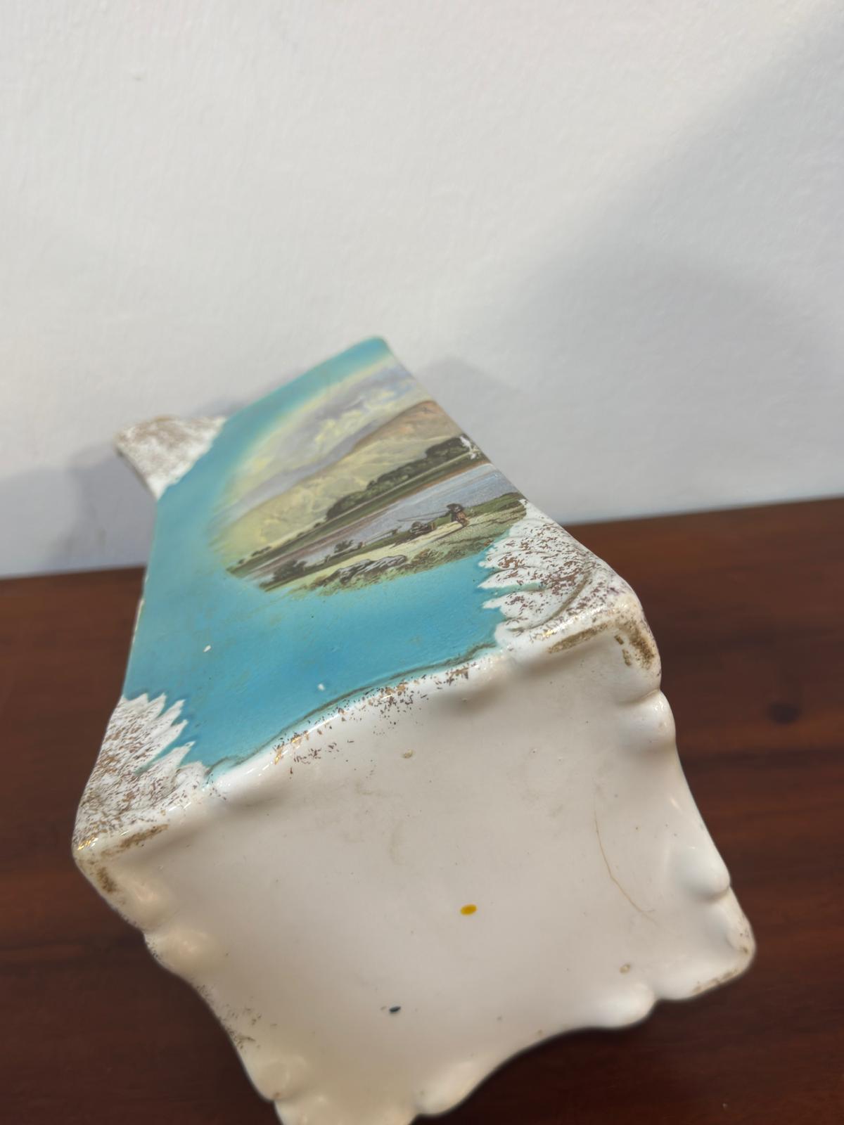 Jarro de Faiança Antigo com Paisagem Pintada - Cerâmica Decorativa Século XIX