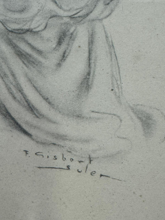 Desenho Original de Bailarina – F. Gisbert Soler | Moldura Dourada Vintage