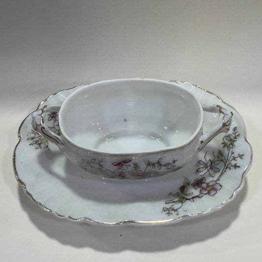 Small Vista Alegre Tureen with Serving Dish - Hand-Painted Floral Decoration