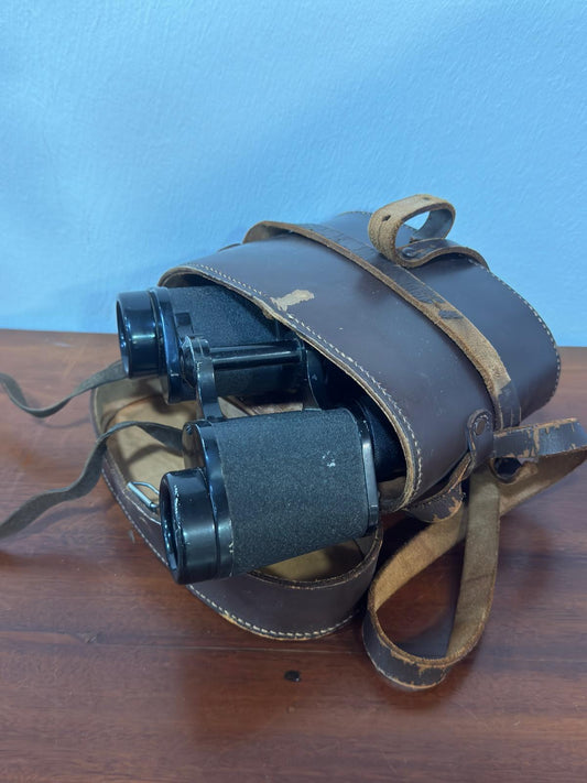 Binóculos Vintage 8x30 com Estojo em Couro - Conjunto Completo de Época