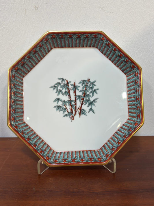 Prato Vista Alegre Octogonal com Bambu - Decoração Oriental e Borda Geométrica