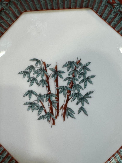 Prato Vista Alegre Octogonal com Bambu - Decoração Oriental e Borda Geométrica