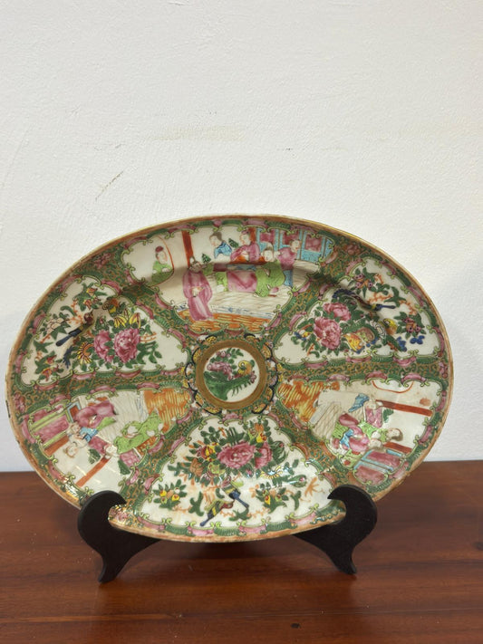 Prato Canton Medalhões Florais - Porcelana Chinesa Século XIX