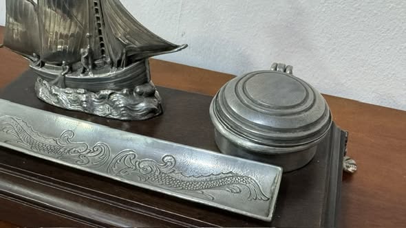 Vintage nautical tin inkwell