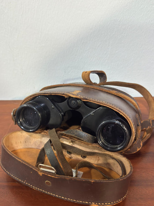 Binóculos Vintage 8x30 com Estojo em Couro - Conjunto Completo de Época