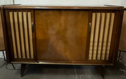 Consola de Rádio e Gira-Discos Schaub Lorenz com Colunas – Estilo Mid-Century Modern (Anos 50/60)