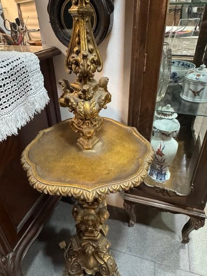 Mesa-Pedestal Dourada Entalhada – Estilo Rococó Revival (séc. XIX-XX)