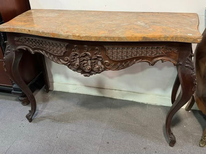 Consola Antiga Estilo Luís XV em Mogno com Tampo de Mármore – Elegância Clássica