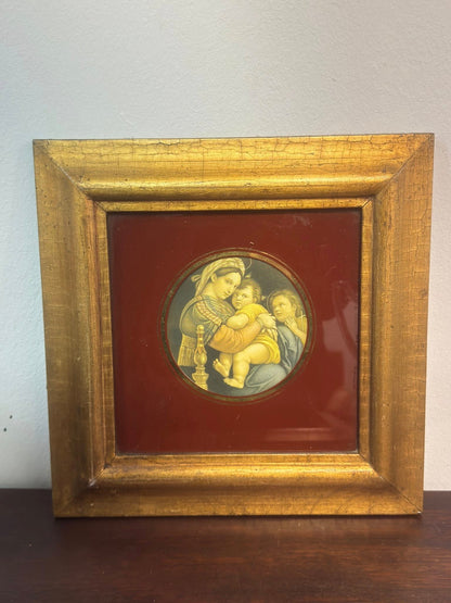 Medalhão Religioso Emoldurado - Madonna com Menino Jesus - Arte Sacra