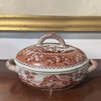 Porcelain Terrine with Brown and White Floral Decoration