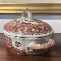 Terrina de Porcelana com Decoração Floral Castanha e Branca