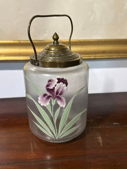 Pote de Biscoitos em Vidro Fosco com Decoração Floral e Tampa em Metal