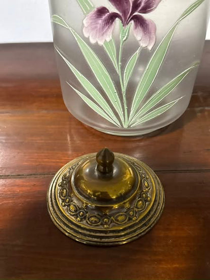 Pote de Biscoitos em Vidro Fosco com Decoração Floral e Tampa em Metal