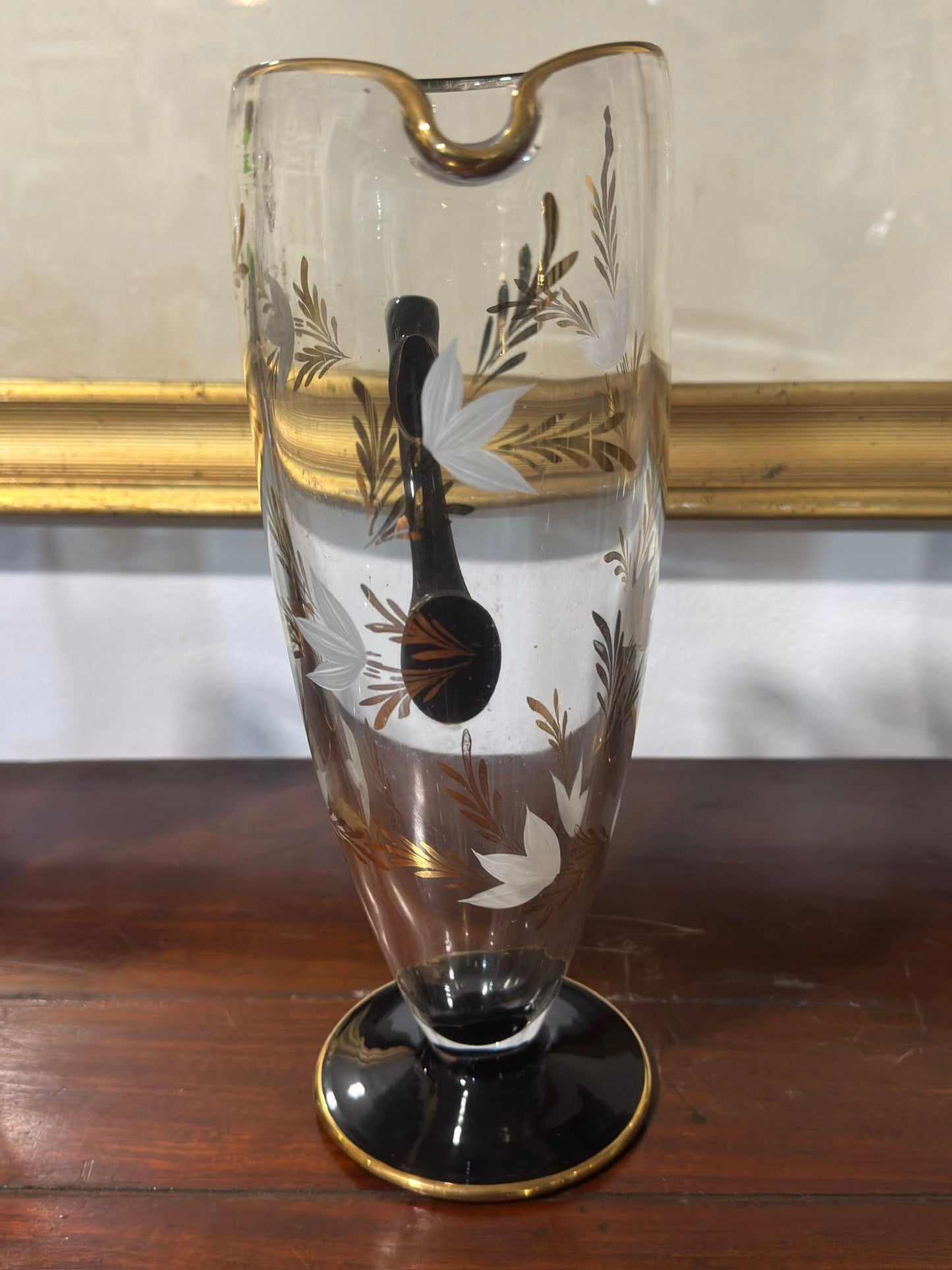 Conjunto de Jarro e Copos em Vidro Decorado com Motivos Florais