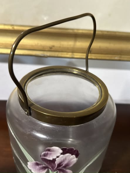 Pote de Biscoitos em Vidro Fosco com Decoração Floral e Tampa em Metal