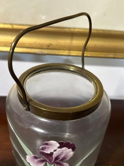 Pote de Biscoitos em Vidro Fosco com Decoração Floral e Tampa em Metal