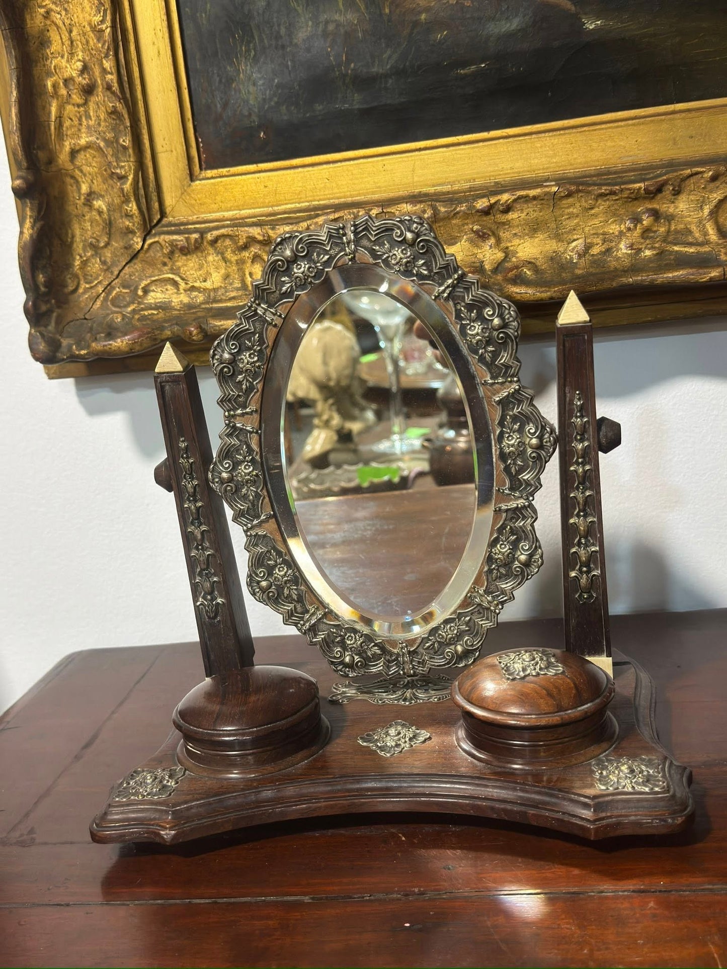 Conjunto de Secretária em Pau-Santo com Aplicações em Prata - Século XIX/XX