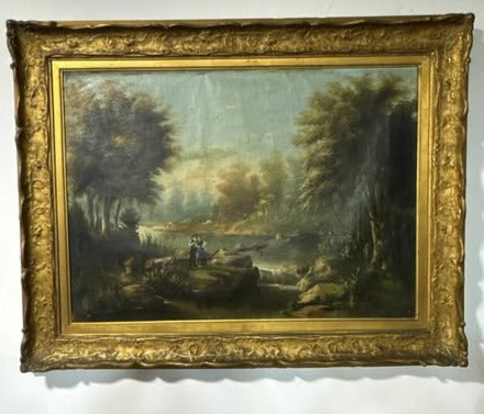 Pintura a Óleo Paisagem Pastoral com Casal - Assinada Peixoto