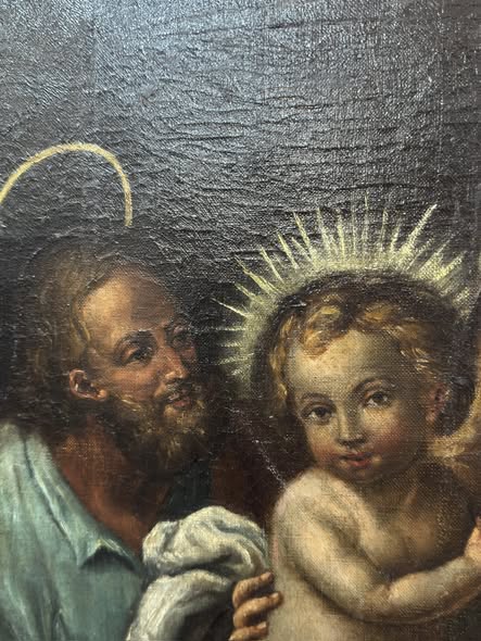 Sagrada Família – Pintura a Óleo sobre Tela com Moldura Dourada | Arte Sacra Europeia Original