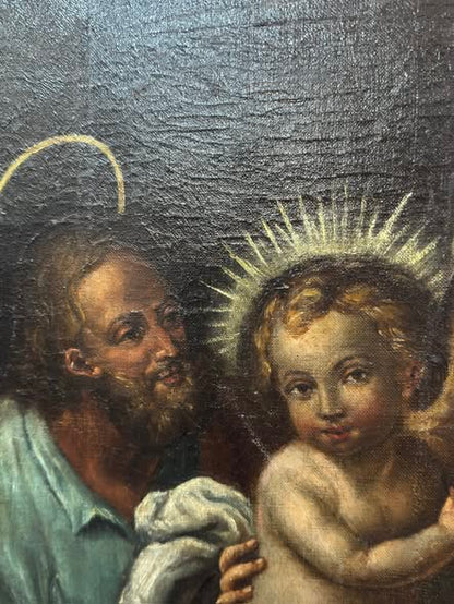 Sagrada Família – Pintura a Óleo sobre Tela com Moldura Dourada | Arte Sacra Europeia Original