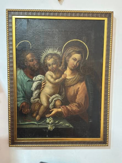Sagrada Família – Pintura a Óleo sobre Tela com Moldura Dourada | Arte Sacra Europeia Original