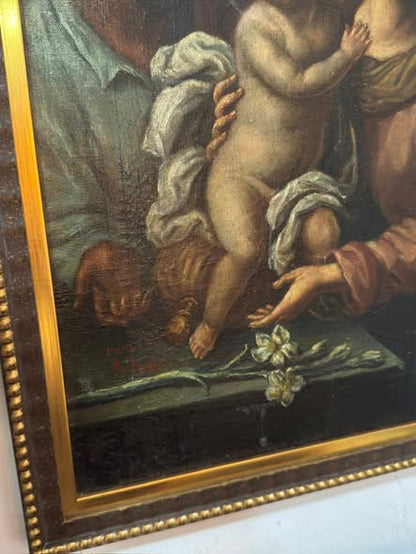 Sagrada Família – Pintura a Óleo sobre Tela com Moldura Dourada | Arte Sacra Europeia Original