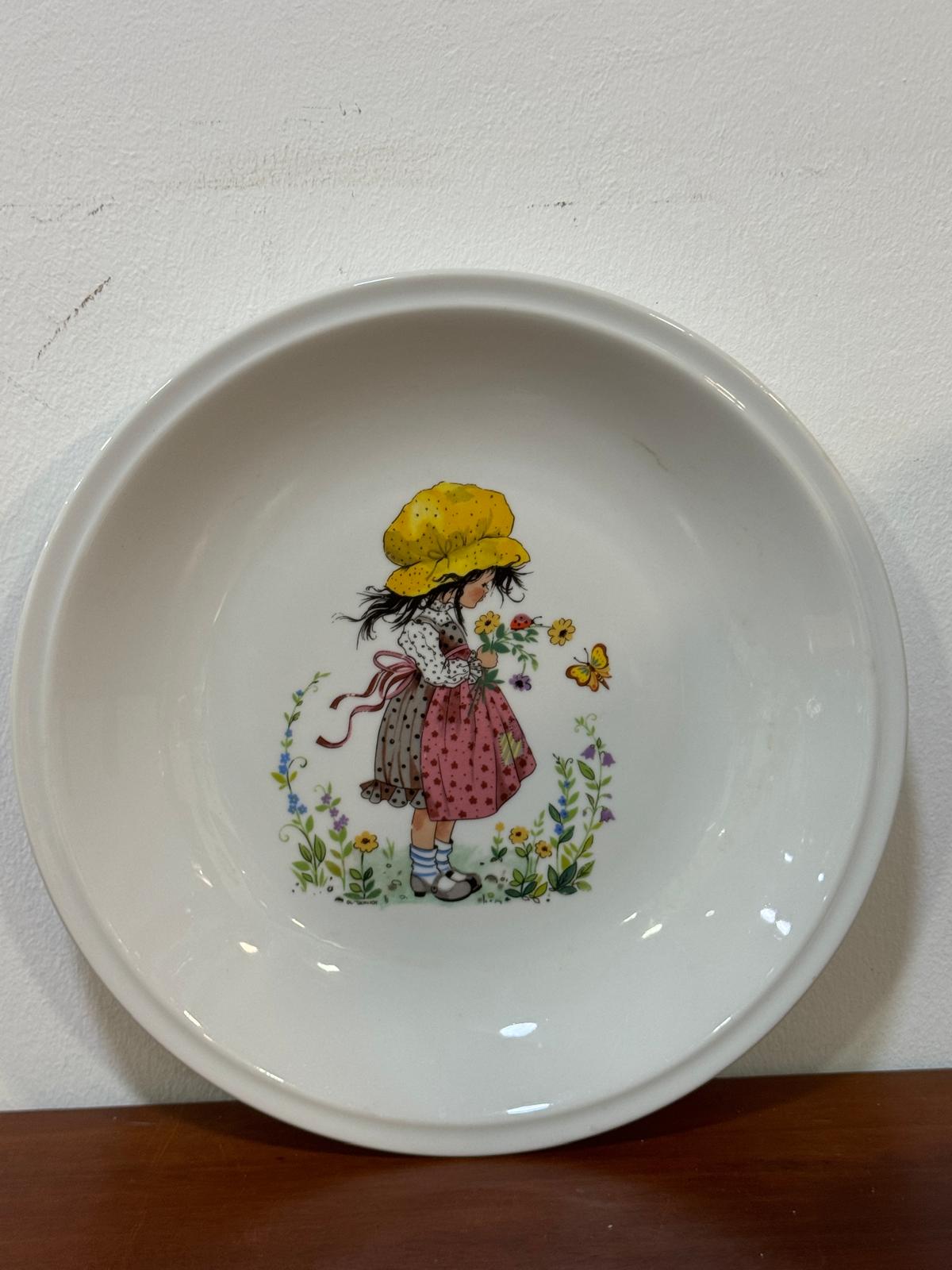 Tigela Vintage Winterling Estilo Sarah Kay - Menina com Chapéu Amarelo Anos 70/80