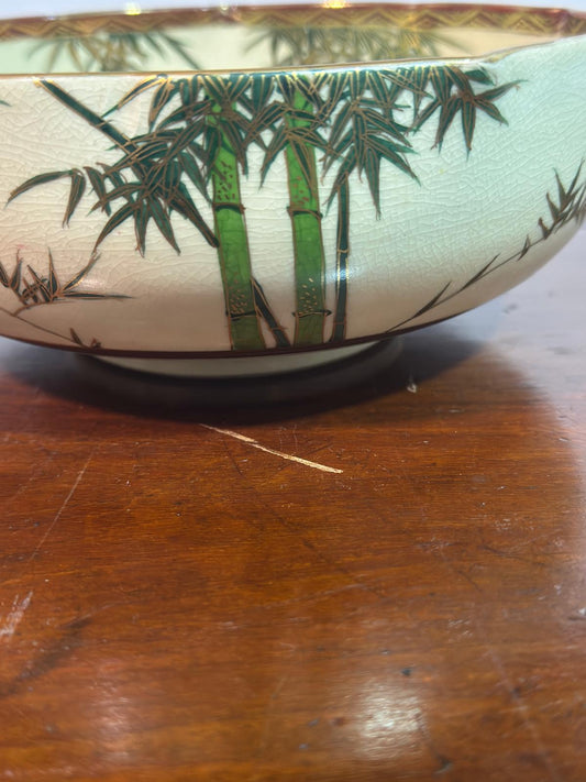 Prato Satsuma Autêntico Shuzan com Bambu e Paisagem - Período Meiji/Taisho