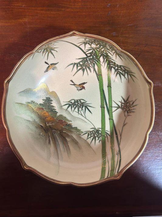 Prato Satsuma Autêntico Shuzan com Bambu e Paisagem - Período Meiji/Taisho