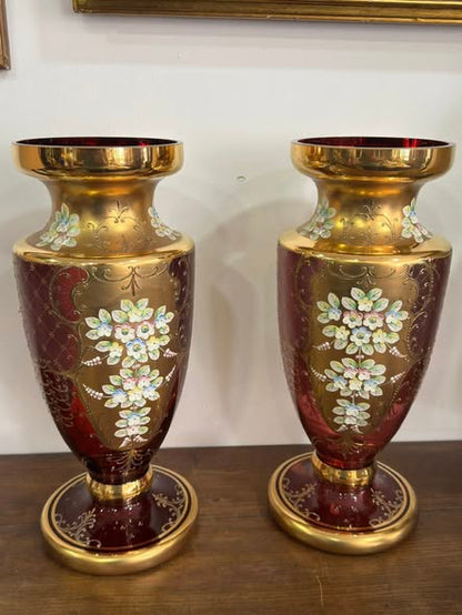Par de Vasos de Aparato “Tre Fuochi” — Murano, c. 1950–1960