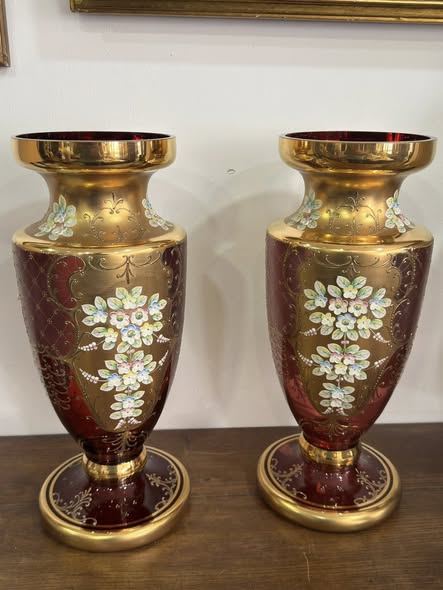 Par de Vasos de Aparato “Tre Fuochi” — Murano, c. 1950–1960