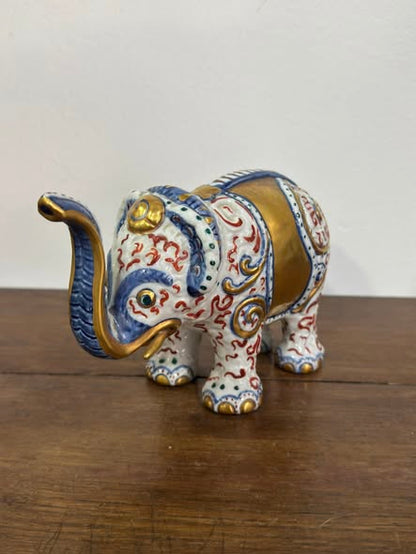 Elefante em Porcelana Le Porcellane (Florença) — Ouro Brunido e Arabescos (c. 1990)