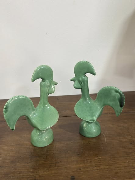 Par de Galos de Barcelos em Cerâmica Verde Celadon