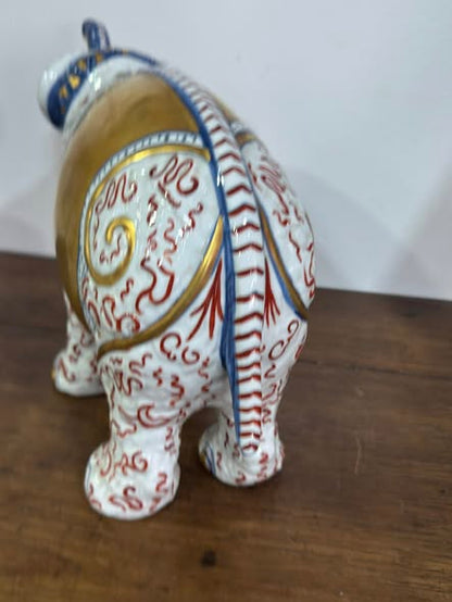 Elefante em Porcelana Le Porcellane (Florença) — Ouro Brunido e Arabescos (c. 1990)