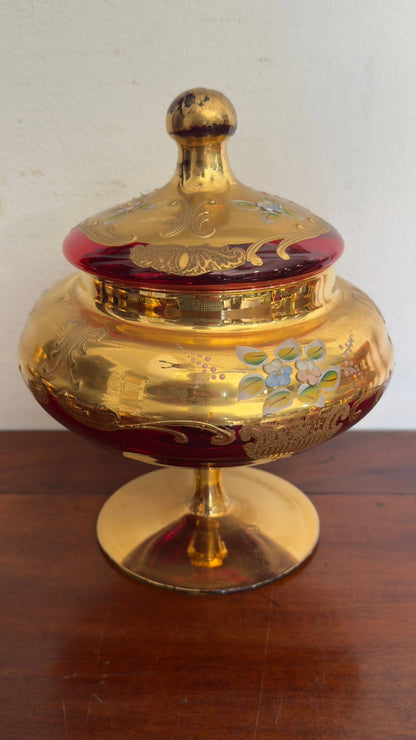 Bombonière em Vidro Boémio Dourado com Tampa