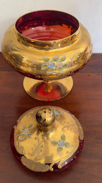 Bombonière em Vidro Boémio Dourado com Tampa