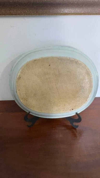 Travessa Oval Profunda em Porcelana Chinesa — Padrão Canton Azul e Branco — Séc. XIX