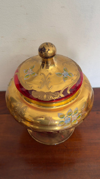 Bombonière em Vidro Boémio Dourado com Tampa