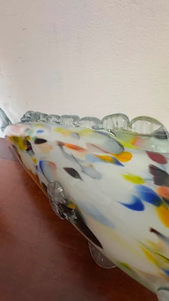 Antiga Escultura Peixe em Vidro Soprado Artístico Polícromo – Estilo Murano (Séc. XX)