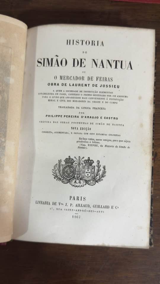 Livro Antigo "Historia de Simão de Nantua ou O Mercador de Feiras" (Edição Paris 1867)
