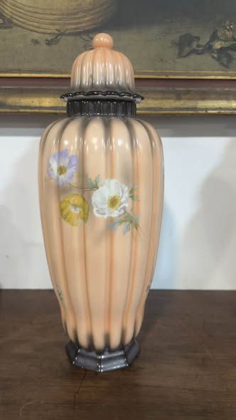 Antigo Pote / Vaso com Tampa em Porcelana Vista Alegre – Decoração Floral (1947-1968)