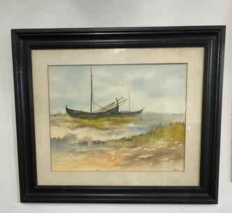 Pintura Original a Aguarela "Moliceiros" (1991) - Teixeira