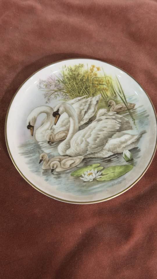 Prato Decorativo de Coleção "Casal de Cisnes" em Porcelana