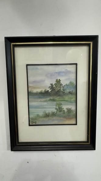 Pintura Original a Aguarela "Paisagem de Rio" - Teixeira