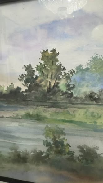 Pintura Original a Aguarela "Paisagem de Rio" - Teixeira